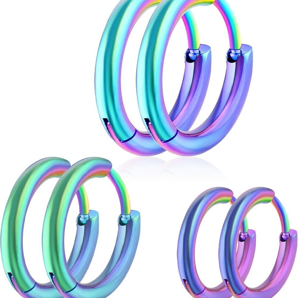 Blue 8-12mm hypoallergenic surgical steel small hoop earrings for cartilage nose